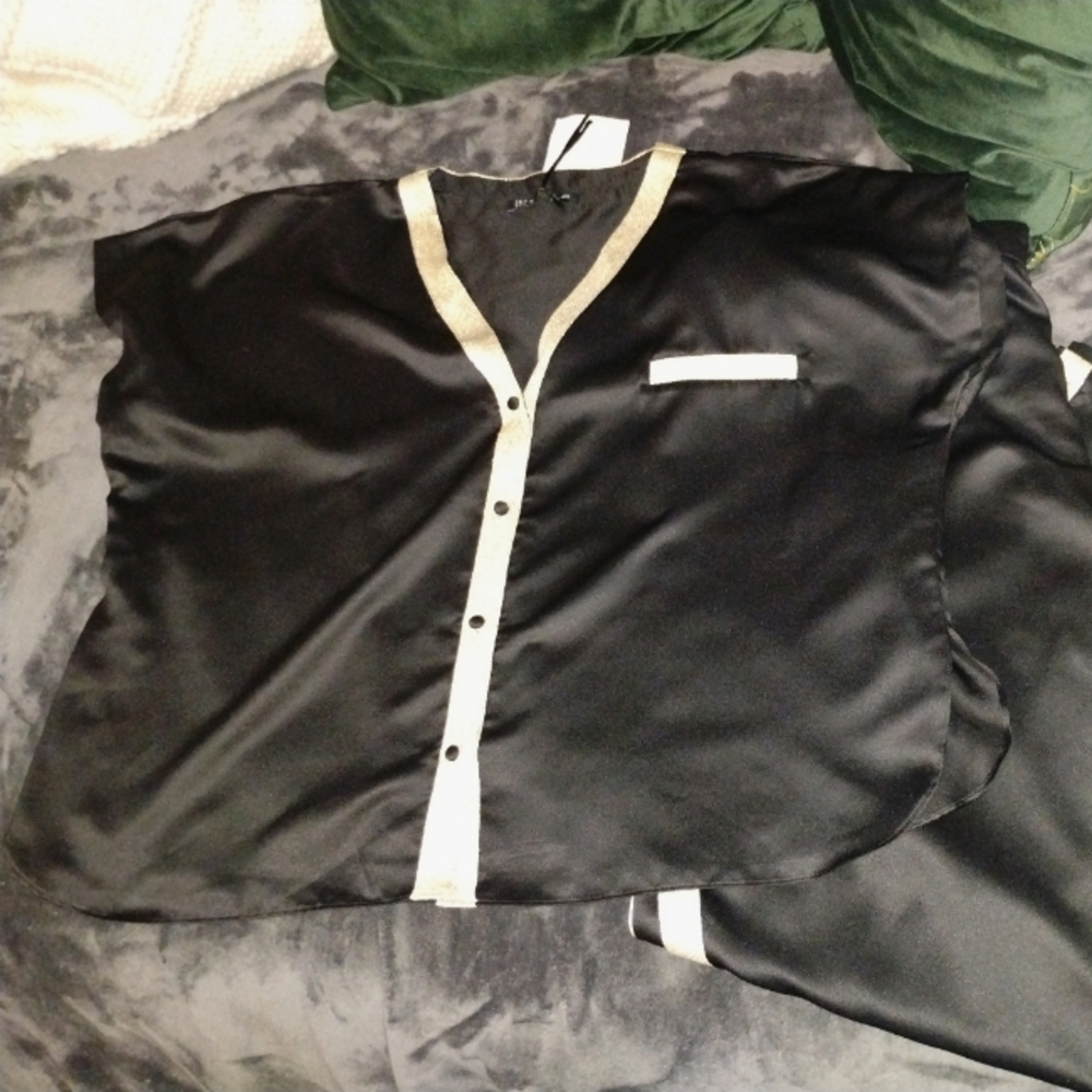 INC Satin Pajama Set in Black with Gold Metallic Trim, Sz XL NWT - Picture 7 of 7